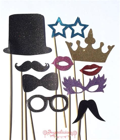Photo Booth Props Cutouts Glitter Moustaches Glasses Lips Photo Booth