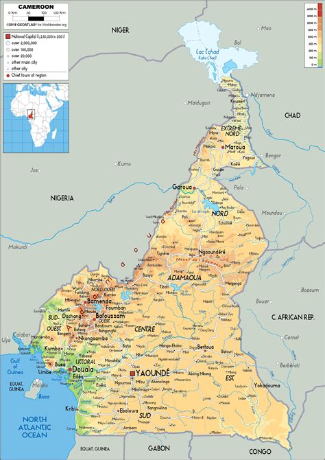 Cameroon Map Physical Worldometer