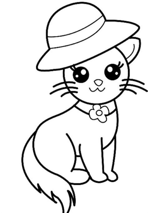 Cat Wearing Hat Coloring Page - Free Printable Coloring Pages for Kids