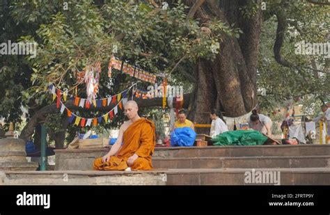 Monk Meditating Mahabodhi Temple Bodhgaya High Resolution Stock My