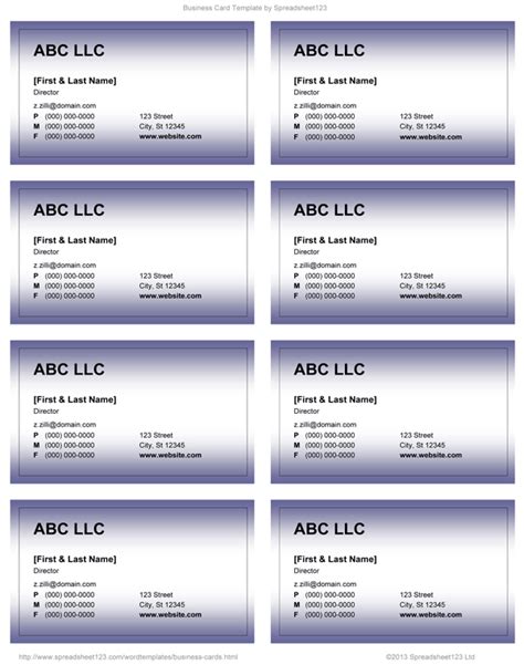 Printable Business Card Template Word