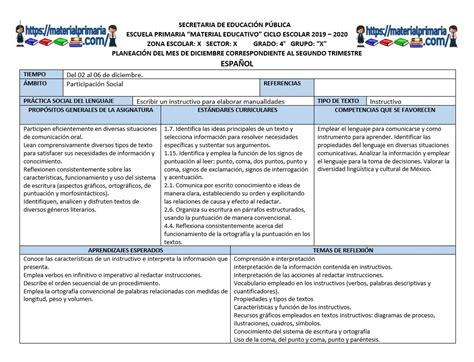 Planeaciones De Cuarto Grado De Primaria Primer Trimestre