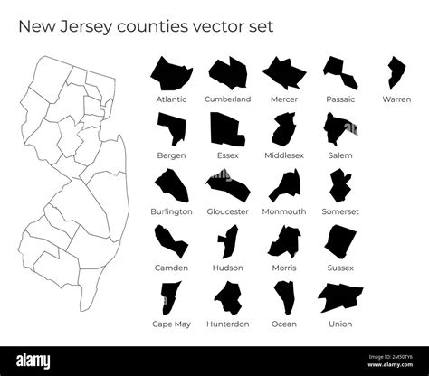 Mapa De Nueva Jersey Con Formas De Regiones Mapa Vectorial En Blanco