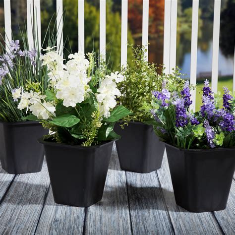 Set Of 4 Pure Garden Plastic Flower Pots 6 X 6 Black