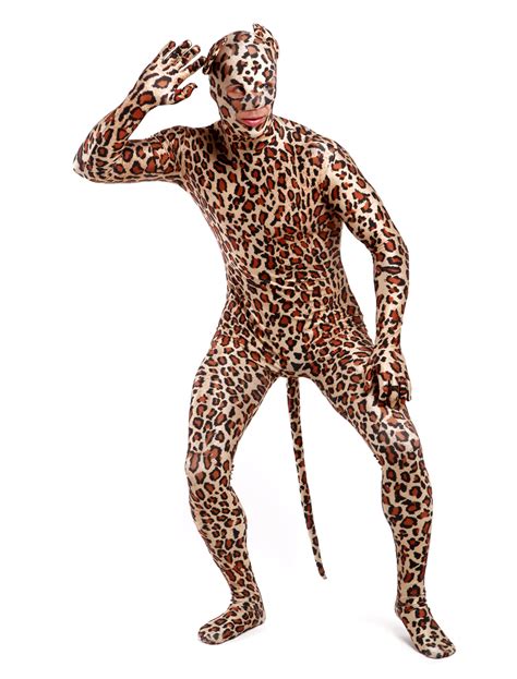 Morph Suit Leopard Style Zentai Suit Lycra Spandex Bodysuit With Eyes And Mouth Opened