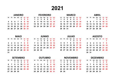 Calendario 2021 Usa Para Imprimir