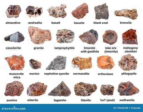 Set Of Various Brown Unpolished Rocks With Names Stock Photo Image Of