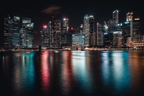 Wallpaper Night Lights Singapore City Cityscape 2560x1707