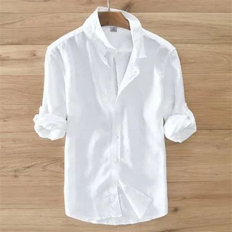 Mens White Cotton Shirt Casual Wear Full Sleeveslong Sleeve At Rs