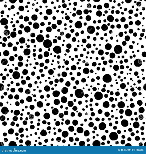 Black And White Seamless Polka Dot Pattern Random Ink Circles And
