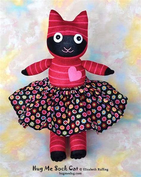 Handmade Sock Cat With Skirt Stuffed Animal Kids Doll Art Etsy