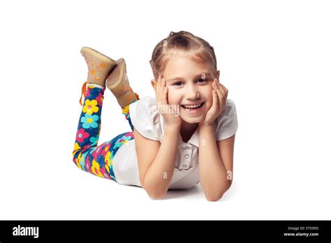 Little Girl Laughing Lying On His Stomach Cut Out Stock Photo Alamy