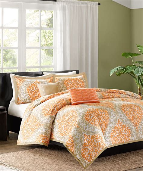 The perfect comforter set is soft, warm, and durable. Orange and Beige Print Bedding | Comforter sets, Orange ...