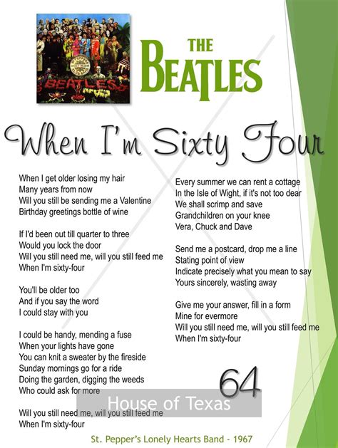 When Im Sixty Four Print The Beatles Beatles Lyrics From Sgt Pepper