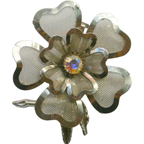 Vintage Rare Screen Flower Brooch Pin From Vintageobjects
