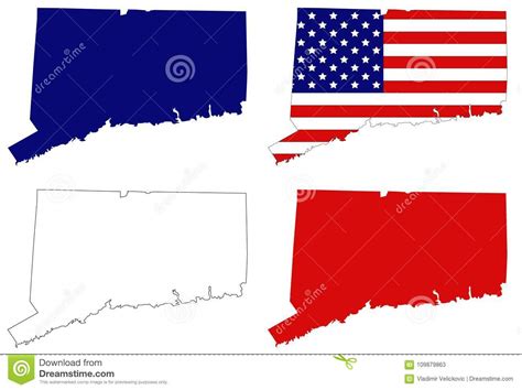 Connecticut Map With Usa Flag State Of The Northeastern United States