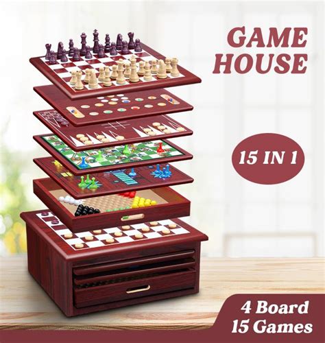 おもちゃ・ Board Game Set Deluxe 15 In 1 Tabletop Woodaccented Game Center