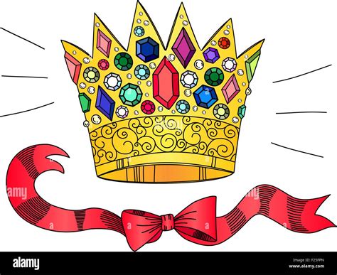 Golden Crown With Gems And Ribbons Isolated On A White Background