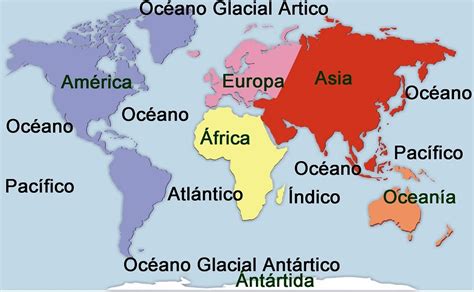 Mapas And Maps Planisferio Continentes Y Océanos Color