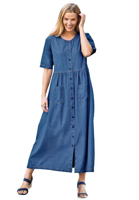 Woman Within Plus Size Short Sleeve Denim Dress