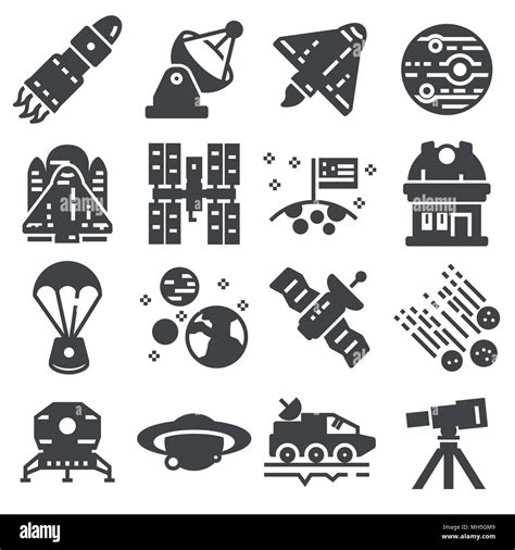 Space Icon Set Star Stations And Spaceships Symbols On White