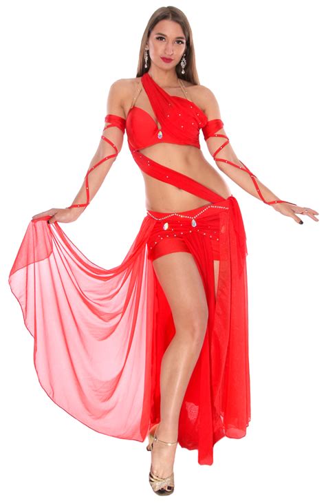 Elegant 4 Piece Red Belly Dance Costume At