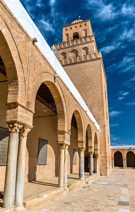 The Great Mosque Of Kairouan In Tunisia Stock Image Image Of Blue