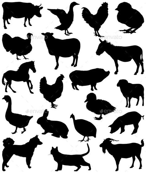 Premium Vector Set Farm Animals Silhouettes Collection Isolated On