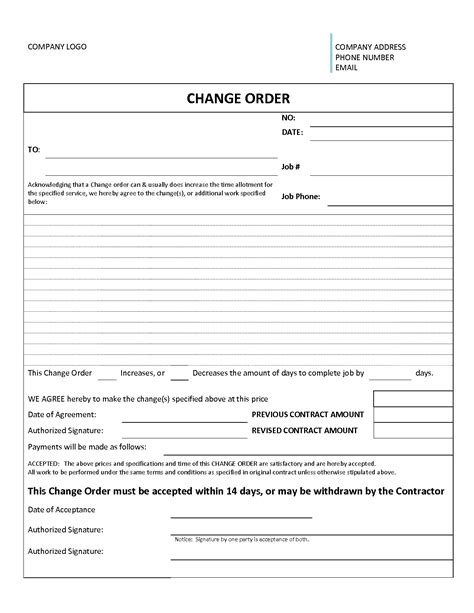 Change Order Template Free Printable Documents