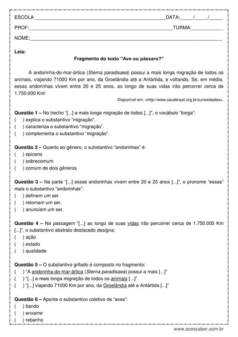 Exercícios Substantivos Epicenos Sobrecomum Comum Dois Gêneros Com Gabarito