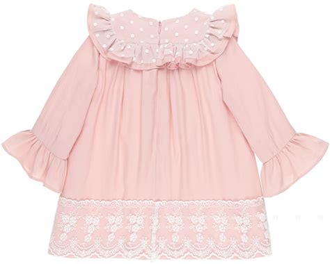 Dolce Petit Girls Pale Pink Dress With Lace Ruffle Collar Missbaby