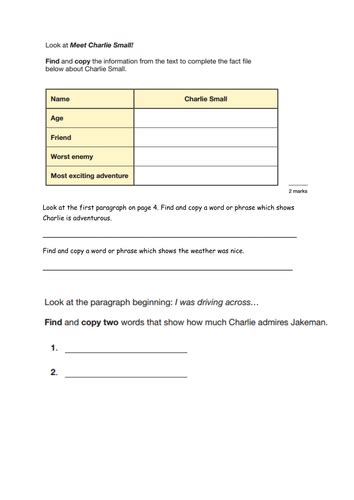 Y6 Sats Reading Revision Find And Copy Questions Teaching Resources