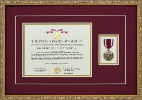 Meritorious Service Medal Custom Framed With Award Document Framed
