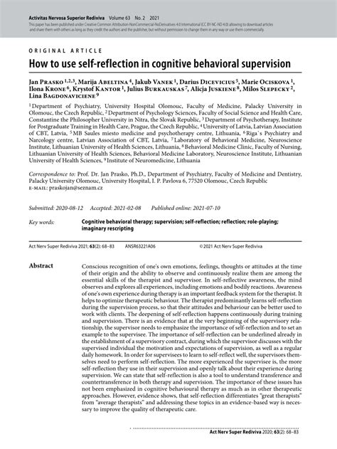 Pdf How To Use Self Reflection In Cognitive Behavioral Supervision