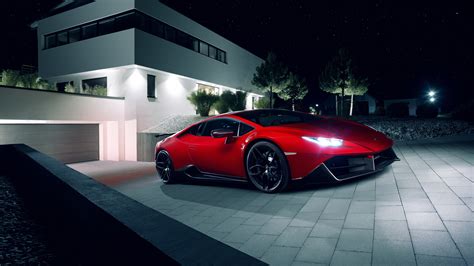 Wallpaper Lamborghini Huracan Red Supercar Night Lights 3840x2160 Uhd