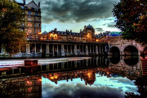 Photo England Pulteney Bridge Bath Hdri River Night Time 3072x2050