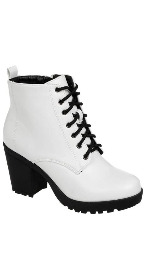 Womens Faux Leather Combat Ankle Boots White Burkes Outlet