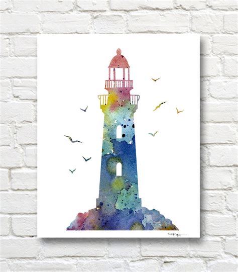 Lighthouse Abstract Watercolor Painting Art Print By