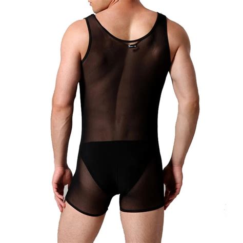 Sexy Mens Undershirts Gay Sissy Lingerie Mesh Sheer Bodysuit Wrestling