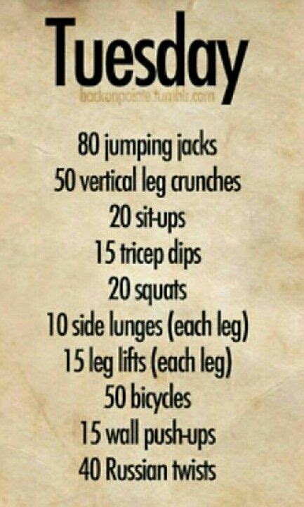 Tuesday Wednesday Workout Daily Workout Plan Daily Workout