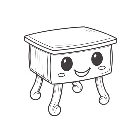 Cute Drawing Of A Small Wooden Table Outline Sketch Vector Table 3d