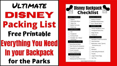 Ultimate Disney Packing List For Park Bags Free Printable Happy Mom