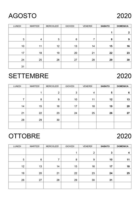 Calendario Per Agosto Settembre Ottobre 2020 Calendariosu