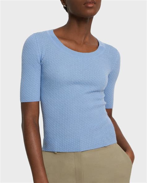Blue Merino Wool Scoop Neck Sweater Theory