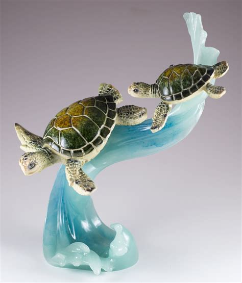 Green Sea Turtles Mother And Baby On Wave Figurine Statue 9 Sea