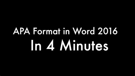 Apa Format In Word In 4 Minutes V2 Youtube