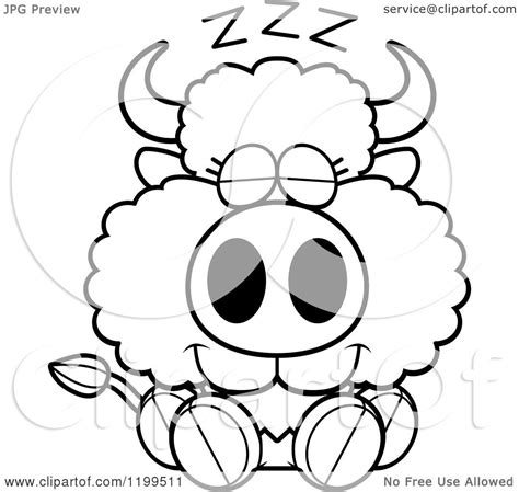 Cartoon Of A Black And White Cute Sleeping Buffalo Calf Royalty Free