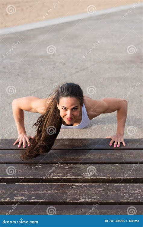 Female Fitness Athlete Doing Push Ups Workout Stock Photo Image Of
