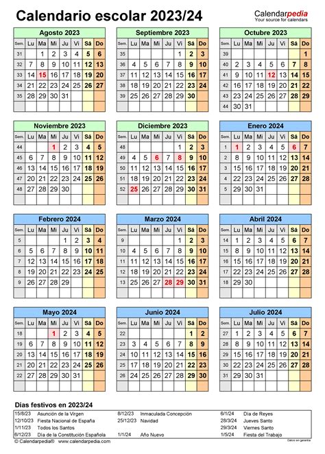 Calendario Escolar 2023 2024 En Word Excel Y Pdf