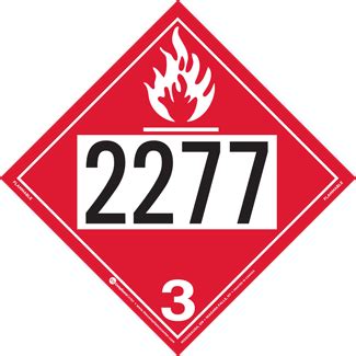 UN 2277 Hazard Class 3 Flammable Liquid Removable Self Stick Vinyl